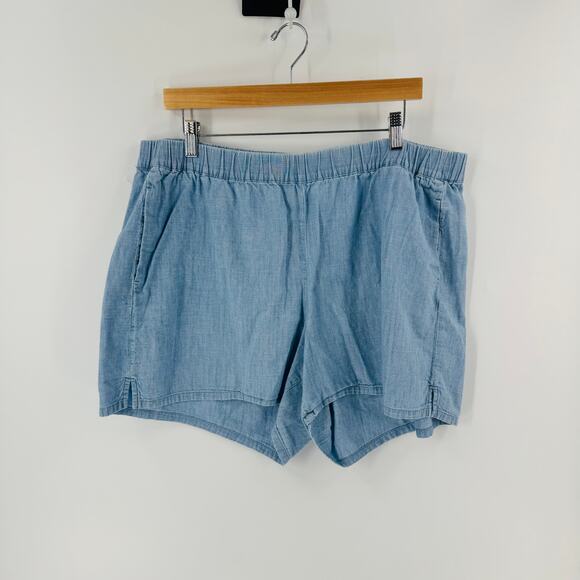 Madewell Chambray Shorts Casual Relaxed Fit Elastic Waist Pockets Cotton Sz XXL - Picture 2 of 7